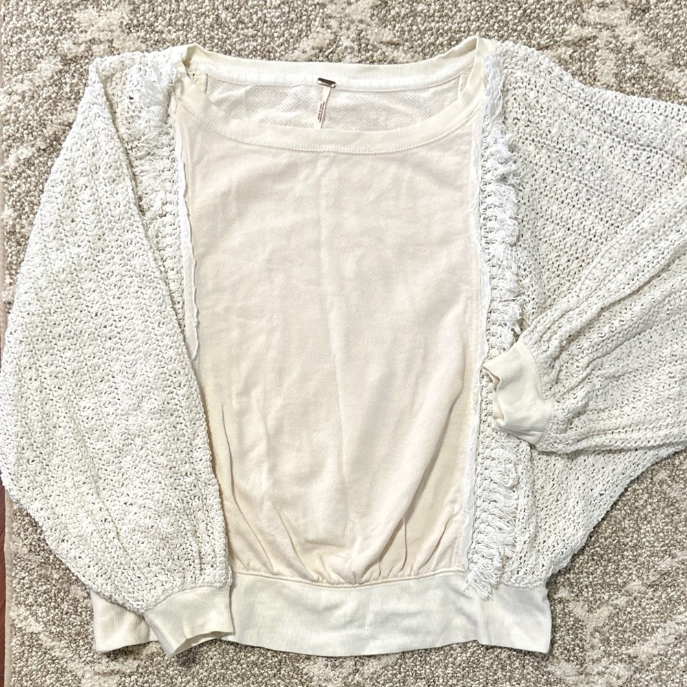 Free People Cream and White Knit Sweatshirt